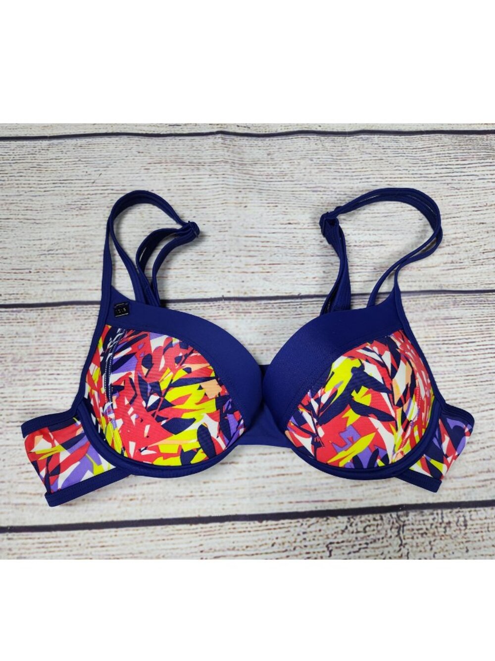 LOLE Multicolor Underwire Swimsuit Bikini Top Women's Small Geometric Leaf Bold